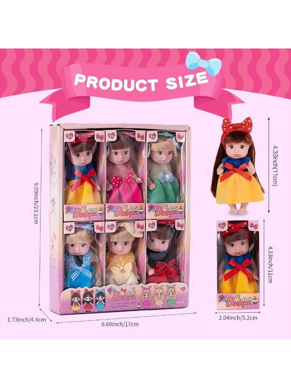 6 Pack Mini Fashion Dolls - 4 Inch Stylable Hair Dolls with Rotatable Limbs